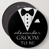 Groom om Tuxedo met naam op een grote rug Ronde Button 6,0 Cm (Voorkant /achterkant)
