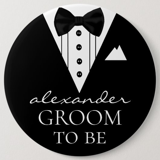 Groom om Tuxedo met naam op een grote rug Ronde Button 6,0 Cm (Voorkant)
