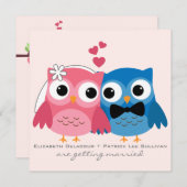 Groom Owl and Bride Owl Cute Wedding Invitation Kaart (Voorkant / Achterkant)
