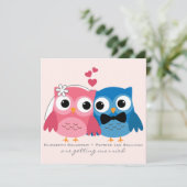 Groom Owl and Bride Owl Cute Wedding Invitation Kaart (Staand voorkant)