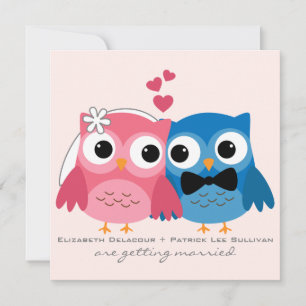Groom Owl and Bride Owl Cute Wedding Invitation Kaart