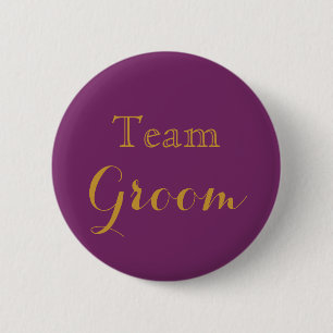 Groom Paars Gold Wedding Team Ronde Button 5,7 Cm
