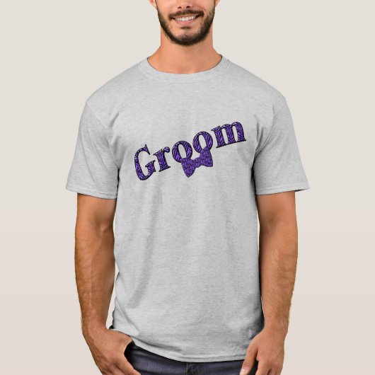 Groom Paarse Zebra Print Wedding Party T-shirt (Voorkant)