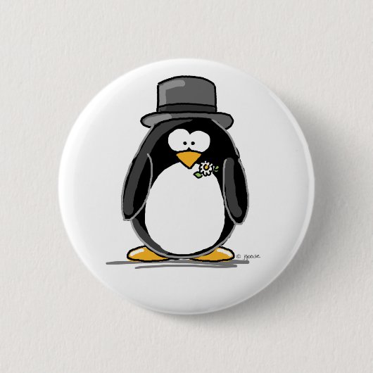 Groom Penguin Ronde Button 5,7 Cm (Voorkant)