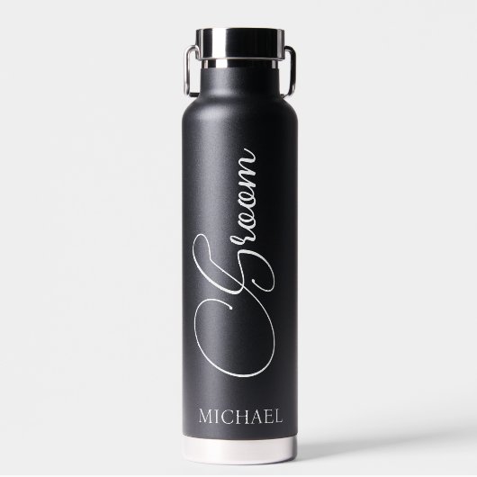 Groom Personalized Script Wedding Waterfles (Voorkant)