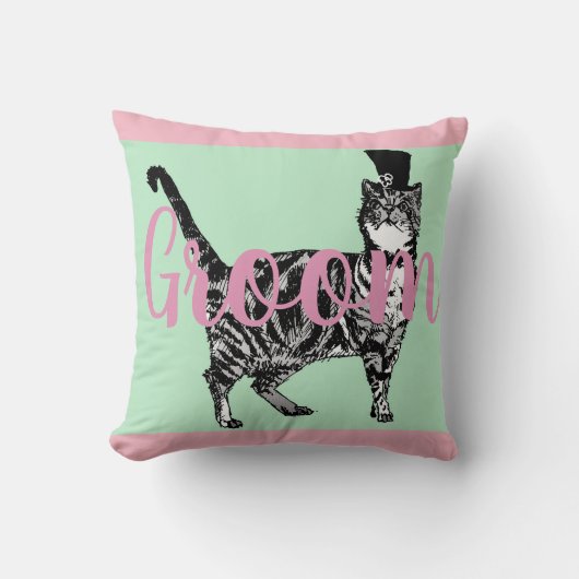 Groom Pink Tabby cat floral Wedding Decor Cushion Kussen (Voorkant)