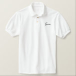 Groom Polo Shirt<br><div class="desc">Groom Polo Shirt in Wit met Zwarte geborduurde tekst getoond.
Pas dit shirt aan of koop zoals het is.</div>