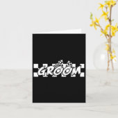 Groom Racing Checkered Flag Wedding Party Kaart (Gele Bloem)