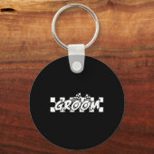 Groom Racing Checkered Flag Wedding Party Sleutelhanger (Voorkant)