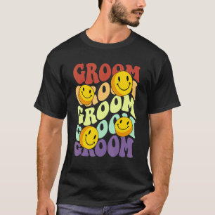 groom retro glimlach op het gezicht trouwfeest bac t-shirt