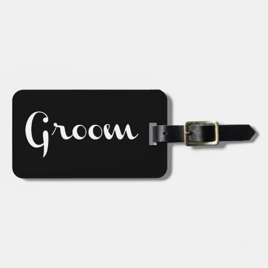 Groom Retro Script White op zwart Bagagelabel (Voorkant horizontaal)