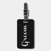 Groom Retro Script White op zwart Bagagelabel (Voorkant verticaal)