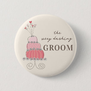 GROOM - Roze bruiloft Cake Chic Name Tag Button