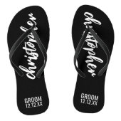 Groom Script Name Wedding Date Black Teenslippers (Voetbed)
