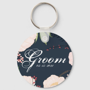 Groom Sleutelhanger Baby Roze Kosmos op Navy
