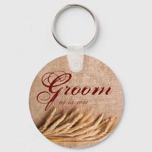 Groom Sleutelhanger Tarwe op Burlap Sack Country R (Voorkant)