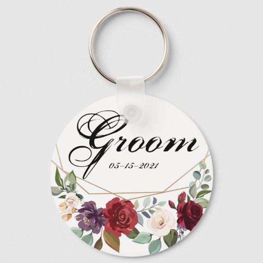 Groom Sleutelhanger Wit Roses Goud Geometrisch (Voorkant)