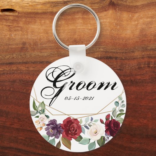 Groom Sleutelhanger Wit Roses Goud Geometrisch (Voorkant)