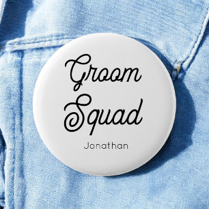 Groom Squad Black White Button
