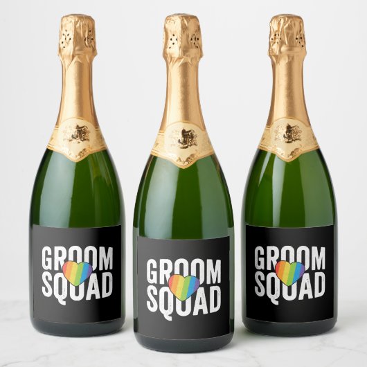Groom Squad LGBT Pride Gay Bachelor Wedding Sparkling Wijnetiket (Flessen)