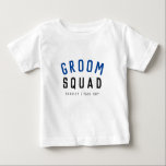 Groom Squad | Modern Bachelor Groomsman Stylish<br><div class="desc">Kute, eenvoudige, stijlvolle "Groom Squad" citeert een kunstbabyshirt met moderne, minimalistische typografie in zwart en blauw in een koele trendy stijl. De slogan, de naam en de rol kunnen gemakkelijk gepersonaliseerd worden met de namen van uw team, bijvoorbeeld groom, beste man, groomsman, vader van de Groom, Page Boy & nog...</div>