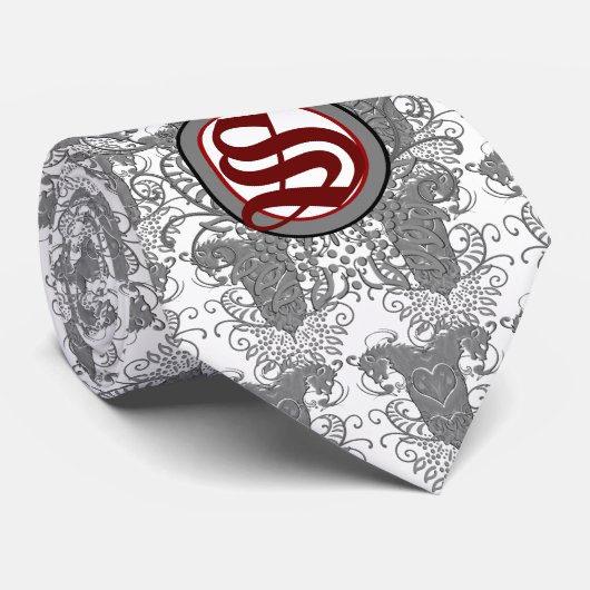 Groom Stropdas  Lion Rampant Grey Swirls (Opgerold)