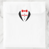 Groom Tex-Black Tuxedo & Red Bowtie Ronde Sticker