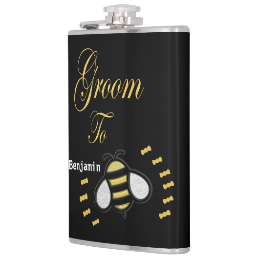 Groom to be Gold Black bek Bachelor Party Custom Heupfles (Links)