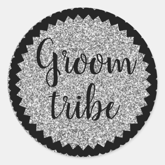 Groom Tribe Silver Glitter Classic Round Sticker (Voorkant)