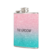 Groom Turquoise en roze glitter ombre Heupfles (Links)