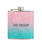 Groom Turquoise en roze glitter ombre Heupfles (Voorkant)