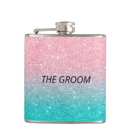 Groom Turquoise en roze glitter ombre Heupfles