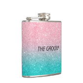 Groom Turquoise en roze glitter ombre Heupfles (Rechts)