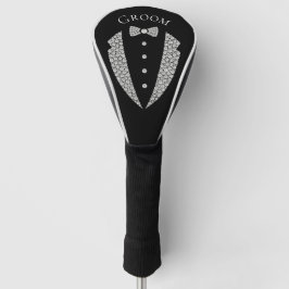 Groom Tuxedo Silver Typography Wedding Golfheadcover