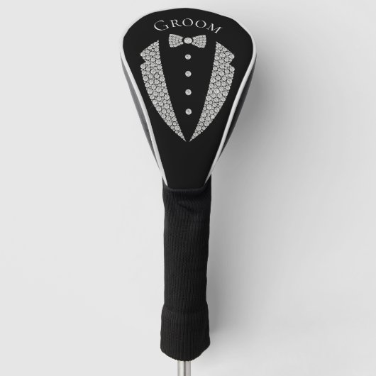 Groom Tuxedo Silver Typography Wedding Golfheadcover (Voorkant)