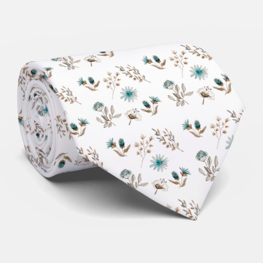 Groom Waterverf Blue Floral Wedding Stropdas (Opgerold)