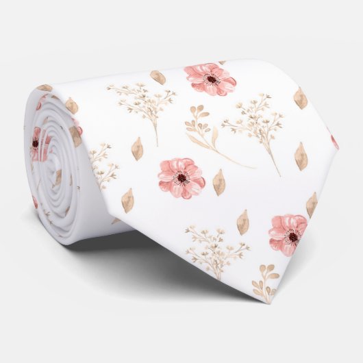 Groom Waterverf Pink Floral Wedding Stropdas (Opgerold)