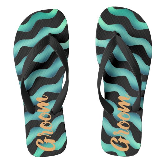 Groom Waves Marine Beach Wedding Teenslippers (Voetbed)