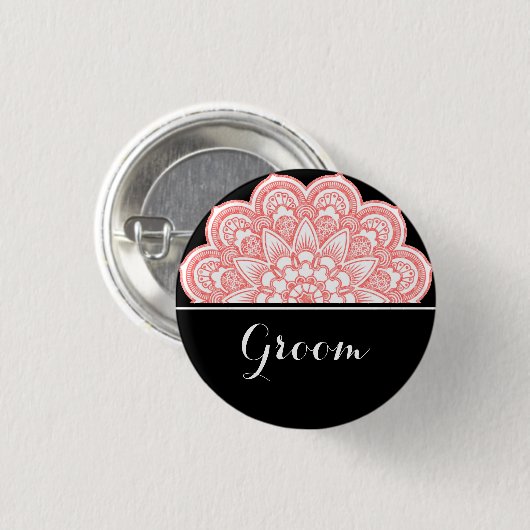 Groom Wedding Mandala Art Ronde Button 3,2 Cm (Voorkant /achterkant)