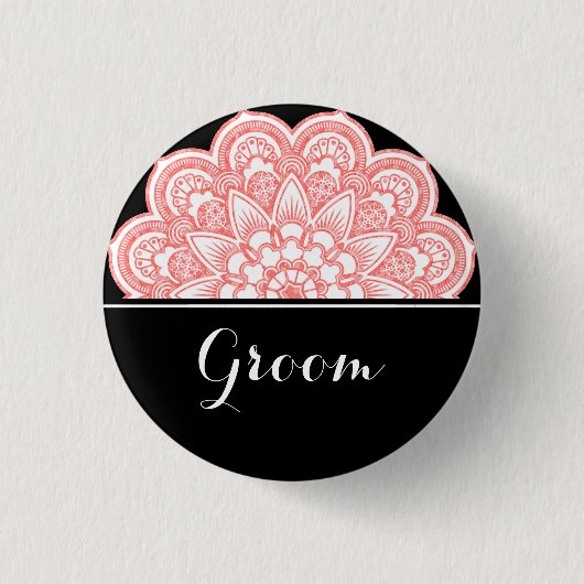 Groom Wedding Mandala Art Ronde Button 3,2 Cm (Voorkant)