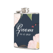 Groom Whiskey Flask Baby Roze Kosmos op Wit Heupfles (Links)