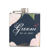 Groom Whiskey Flask Baby Roze Kosmos op Wit Heupfles (Voorkant)
