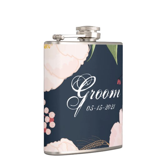Groom Whiskey Flask Baby Roze Kosmos op Wit Heupfles (Rechts)
