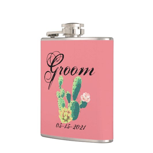 Groom Whiskey Flask Bohemian Cactus Succulents Des Heupfles (Links)
