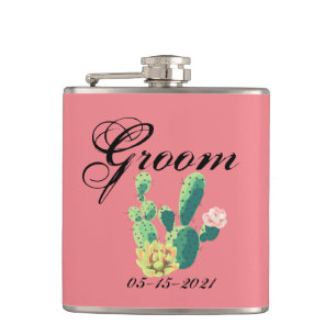 Groom Whiskey Flask Bohemian Cactus Succulents Des Heupfles