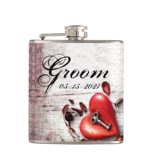 Groom Whiskey Flask Country Wood Key in mijn hart  Heupfles (Voorkant)