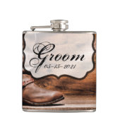 Groom Whiskey Flask Cowboy Boots Schuur Hout Rusti Heupfles (Voorkant)