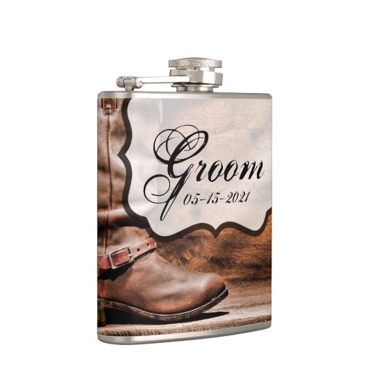 Groom Whiskey Flask Cowboy Boots Schuur Hout Rusti Heupfles (Rechts)