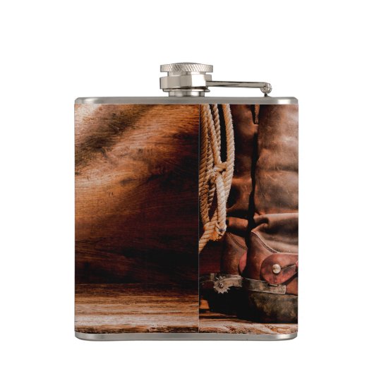 Groom Whiskey Flask Cowboy Boots Schuur Hout Rusti Heupfles (Achterkant)