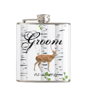 Groom Whiskey Flask Deer Doe Buck Woodland Hunting Heupfles